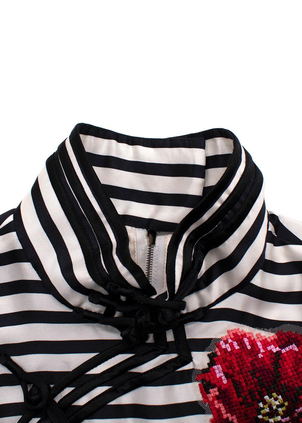 Dolce & Gabbana  Black and White Mandarin Collar Striped Silk Dress