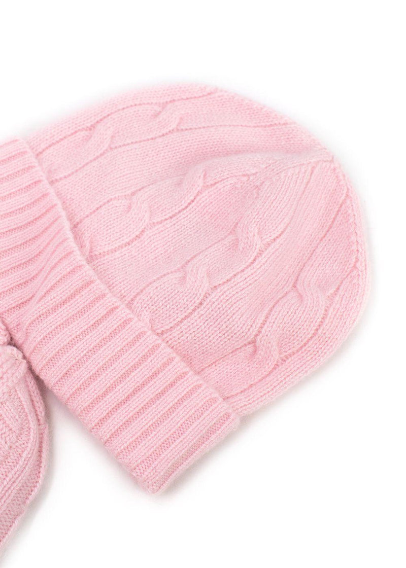 Ralph Lauren Pink Cashmere Cable Knit Hat & Booties Set