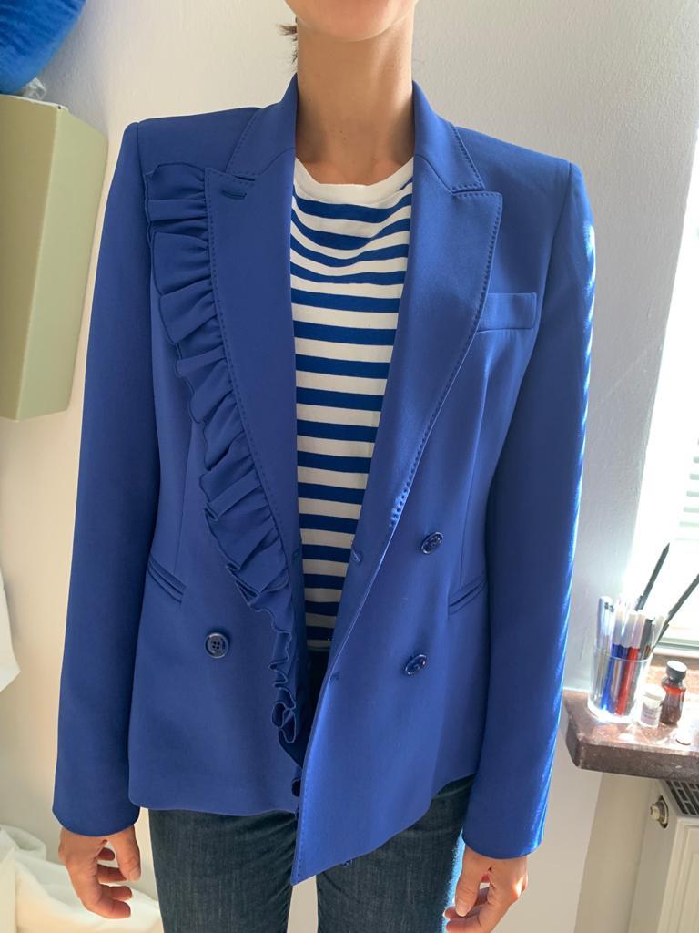 Max Mara Blue Ruffle Lapel Tailored Jacket
