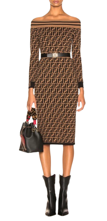 Fendi Bardot Monogram Midi Dress