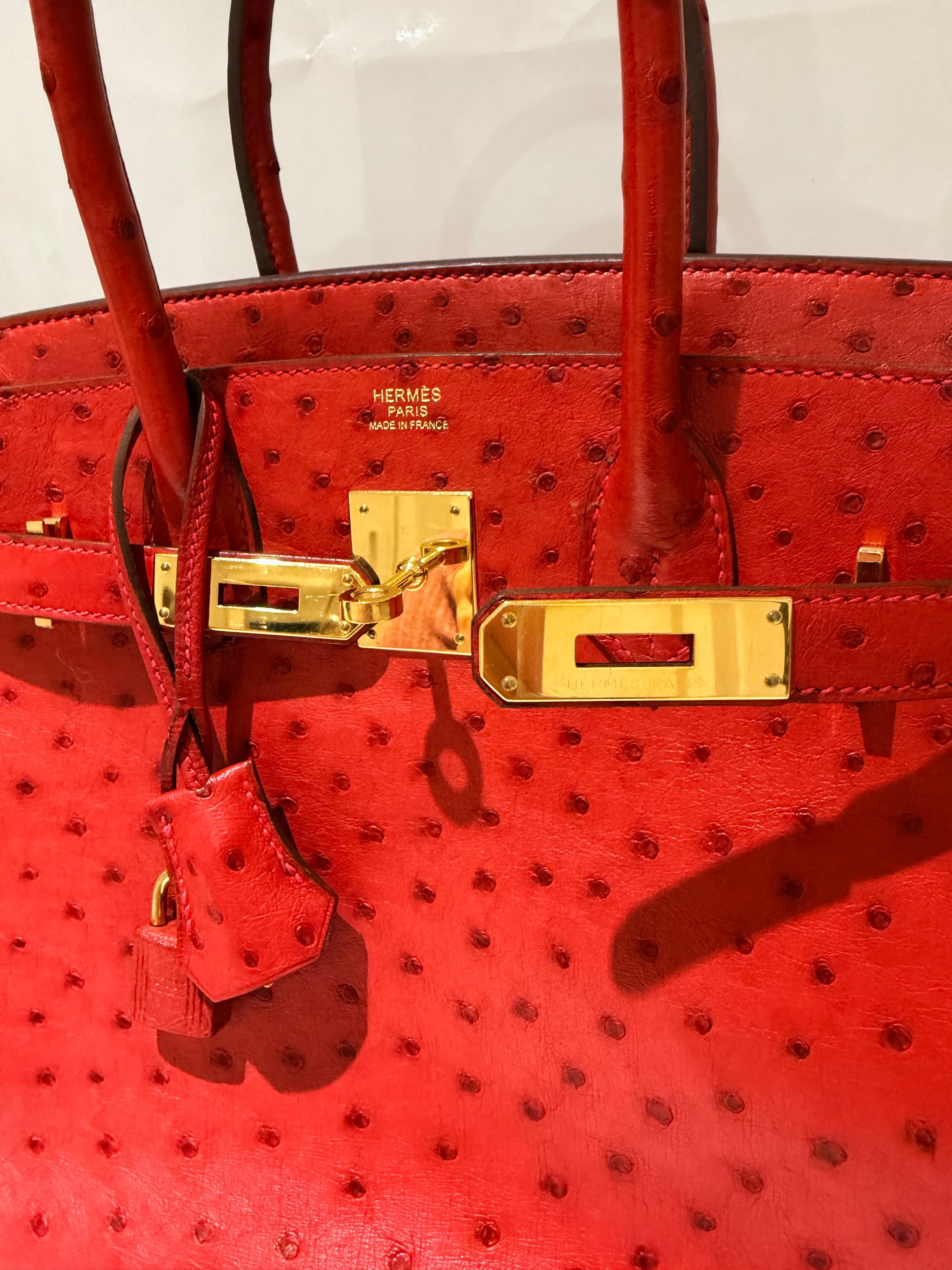 Hermes  Red Ostrich Birkin 30