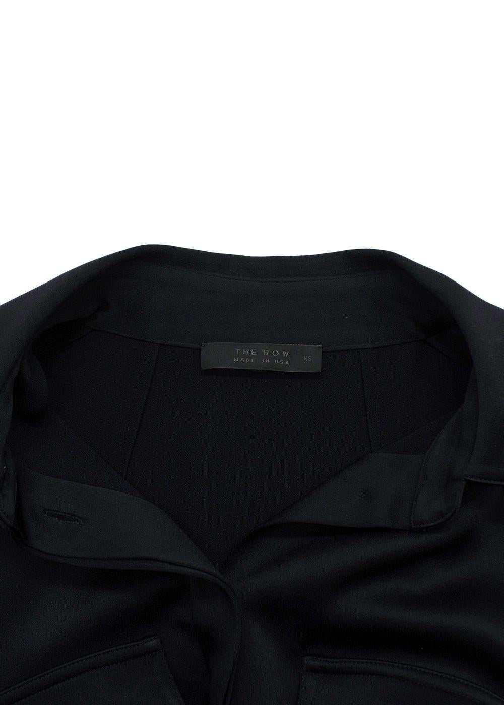 The Row Belted Black Satin Shirt Dress