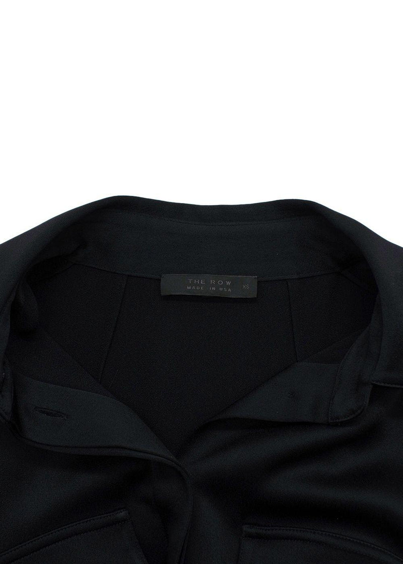 The Row Belted Black Satin Shirt Dress