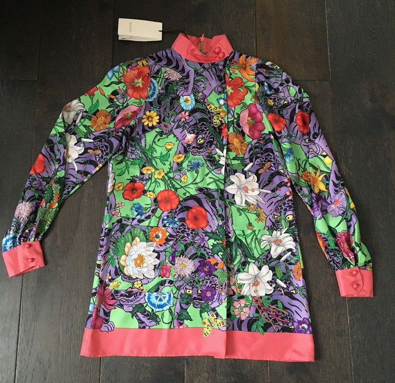 Flora Tiger Printed Silk Tunic Blouse