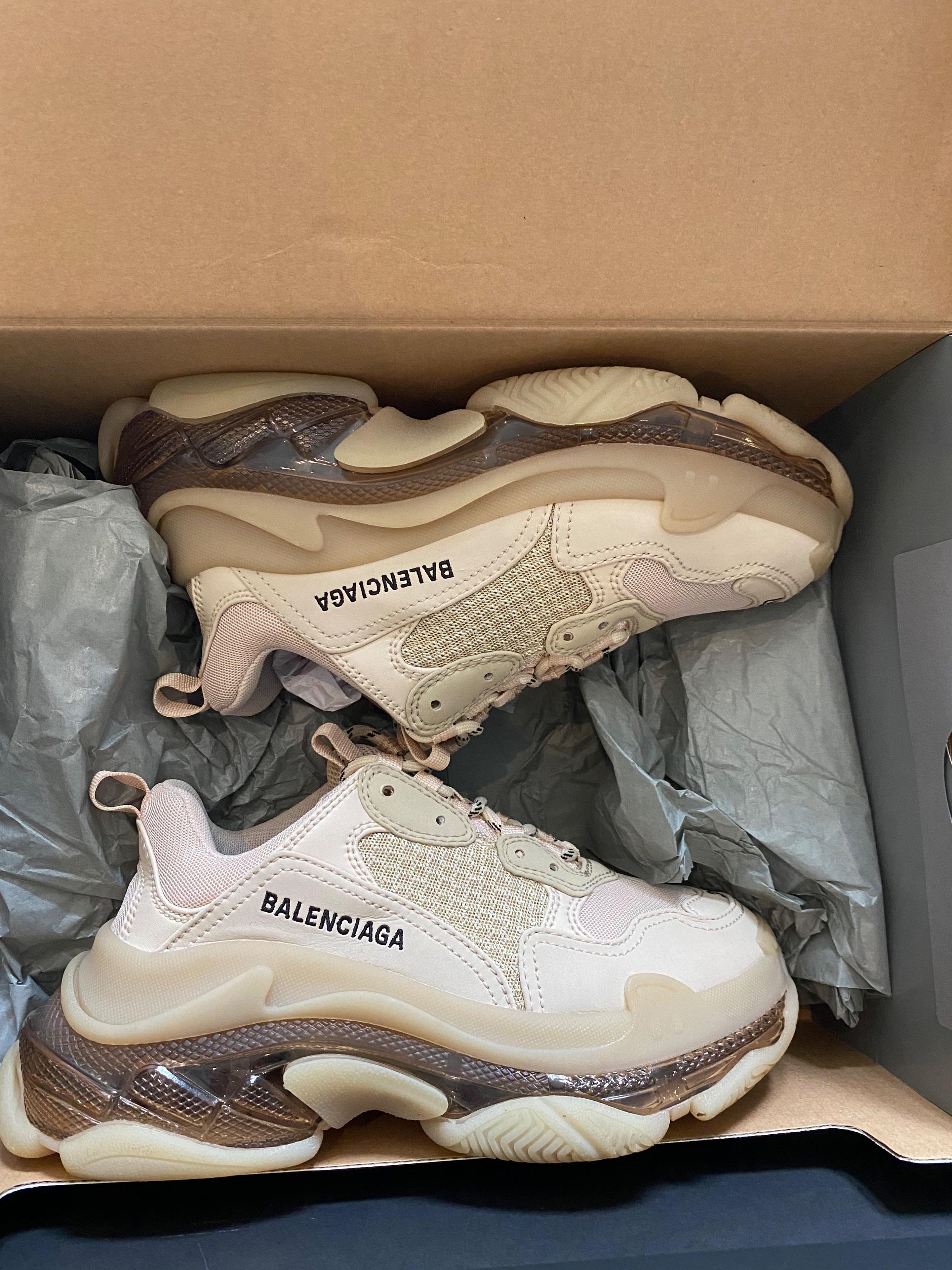 Balenciaga beige leather & mesh Triple S Clear Sole trainers