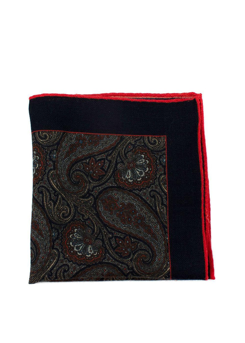 Timothy Everest Navy and Grey Paisley Pocket Square