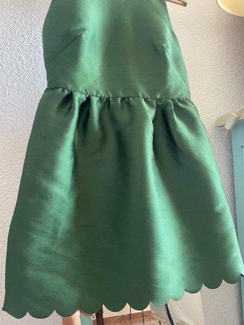 Green satin scallop hem dress
