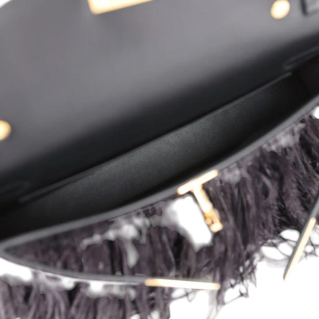 Hermès Kelly Elan Folie Black Crocodile Porosus Lisse Noir / Ostrich Feather And Gold Hardware