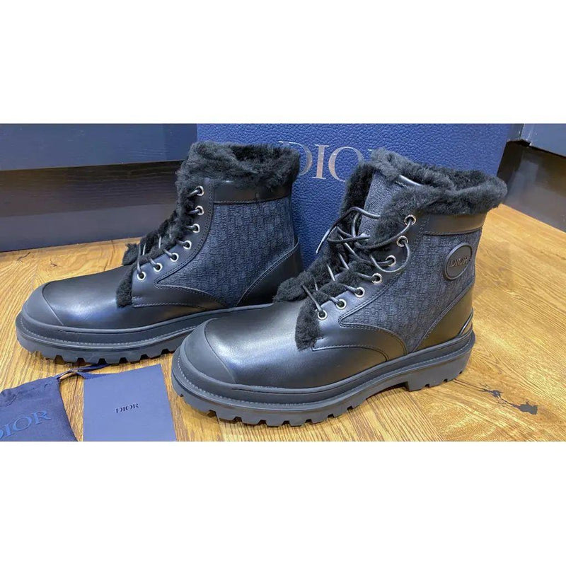 Dior Black Monogram Shearling Boots