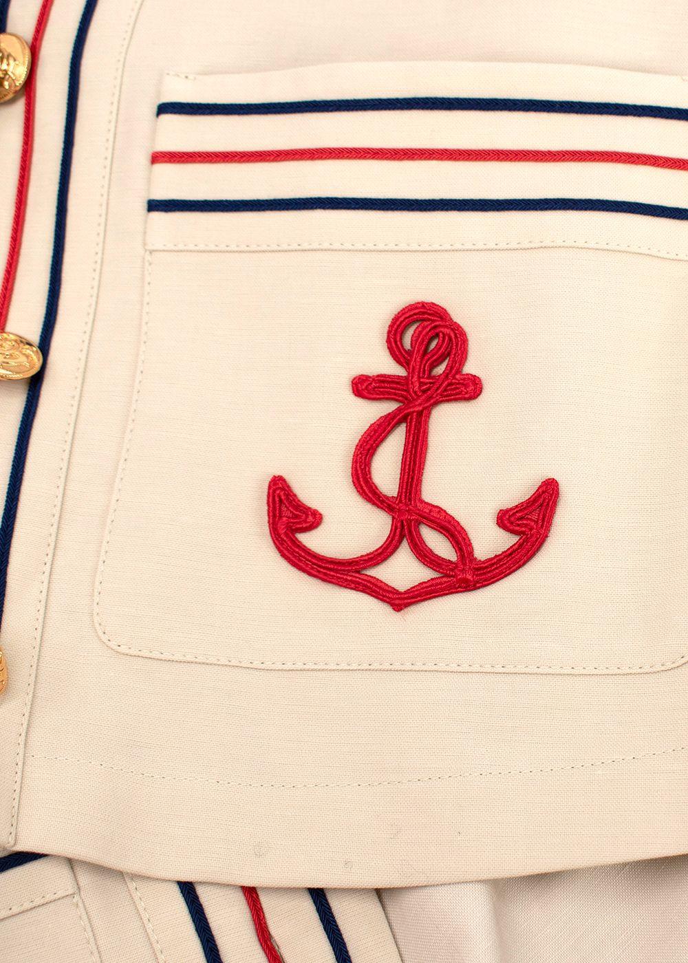 Gucci Beige Anchor Embroidered Cropped Jacket