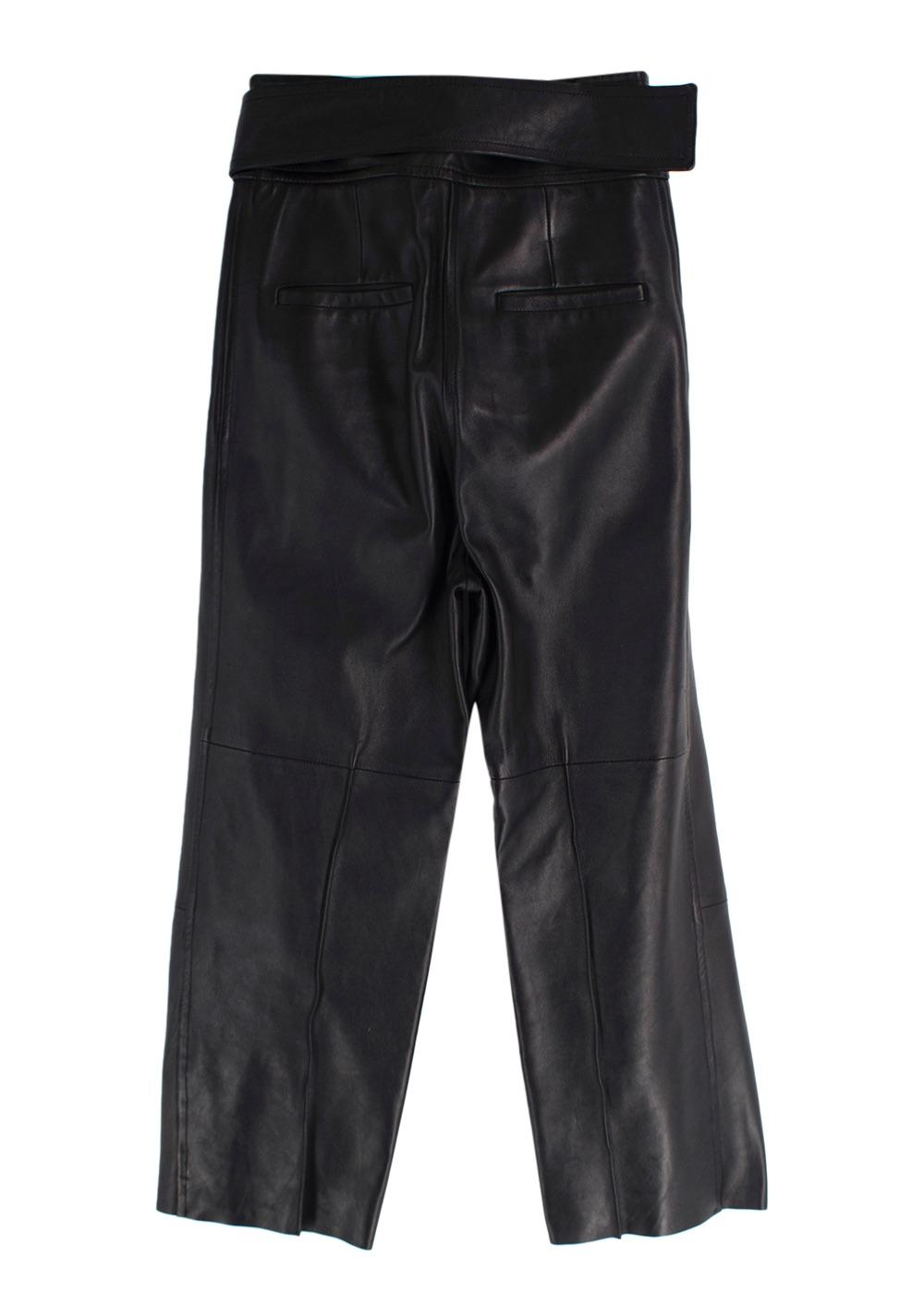 Petar Petrov Black Haena High-Waisted Leather Trousers with Belt Detail