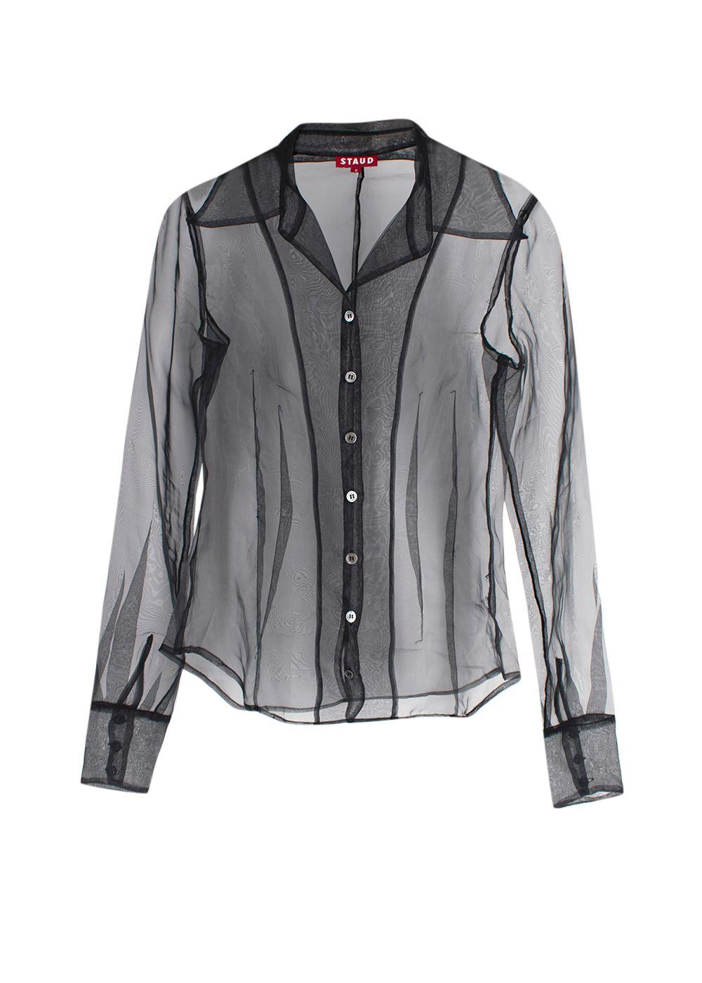 Staud Black Sheer Organza Hendrix Shirt and Bralette