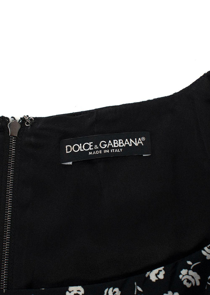 Dolce & Gabbana Black Floral Print Crepe Midi Dress