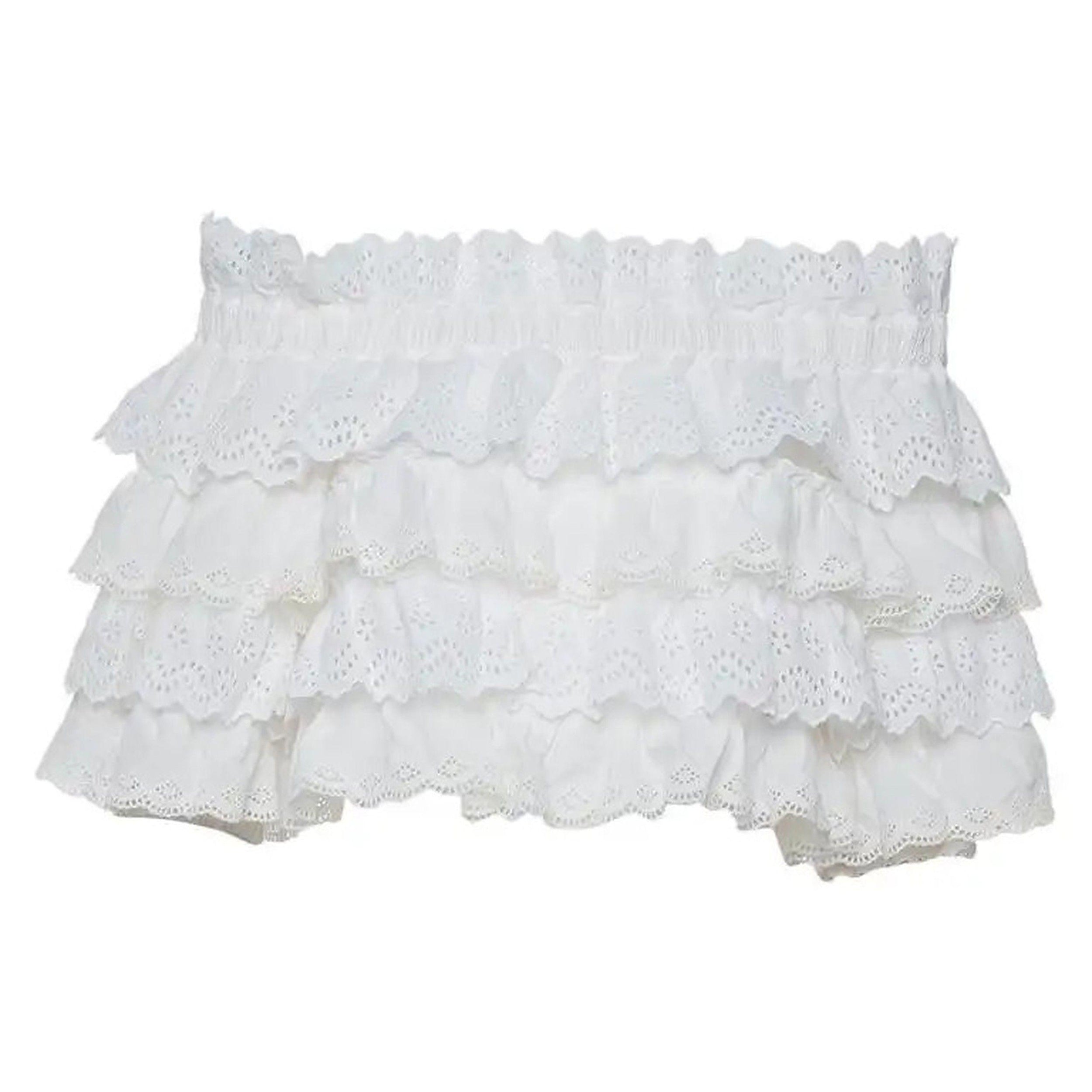 White cotton Broderie Anglaise ruffled crop top
