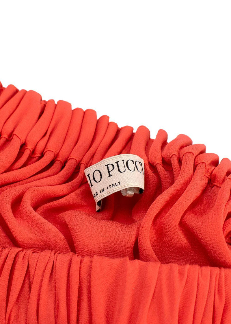 Emilio Pucci Printed-trim Off-shoulder Coral Blouse