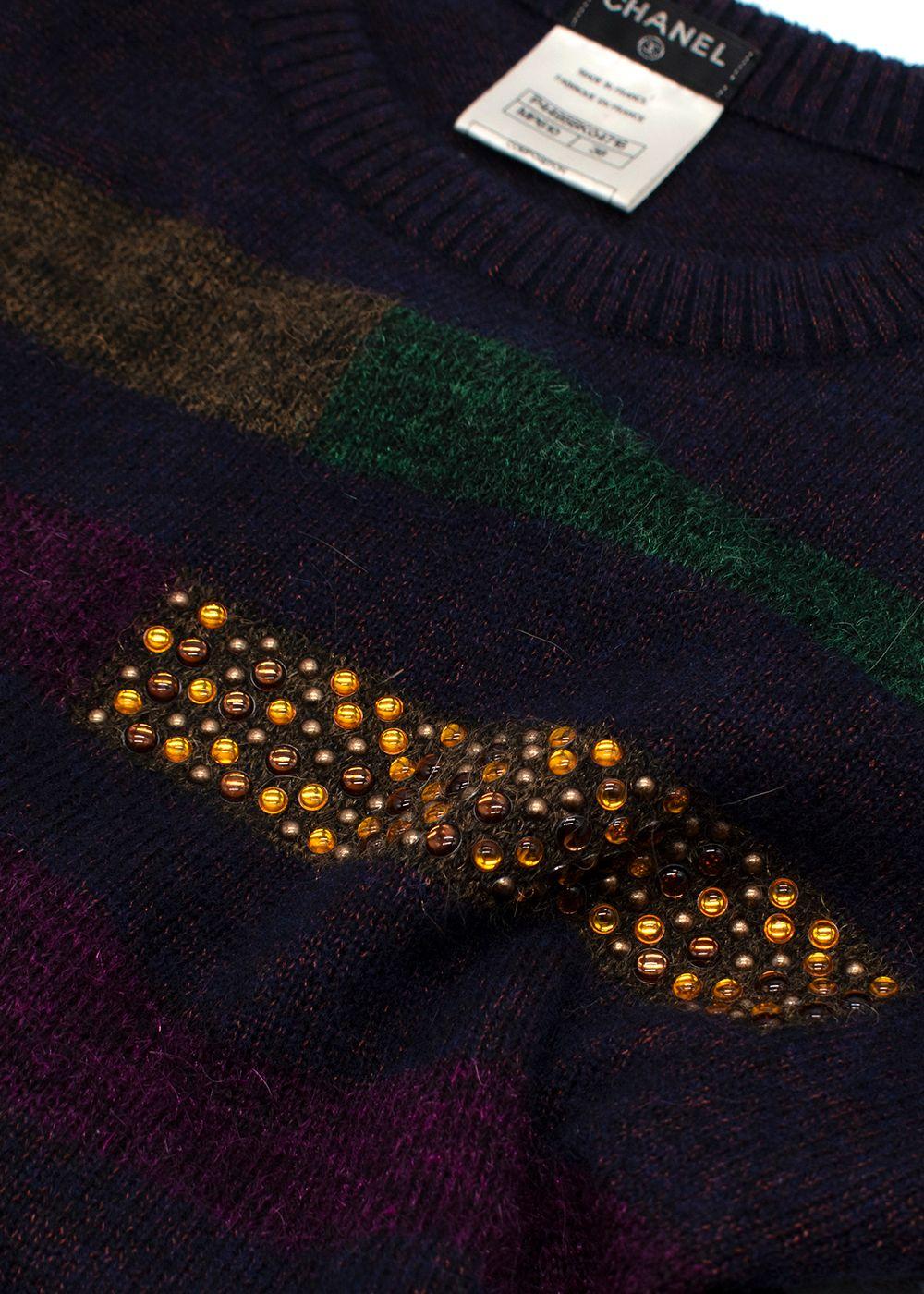 Chanel Multicoloured Crystal Embellished Striped Jumper