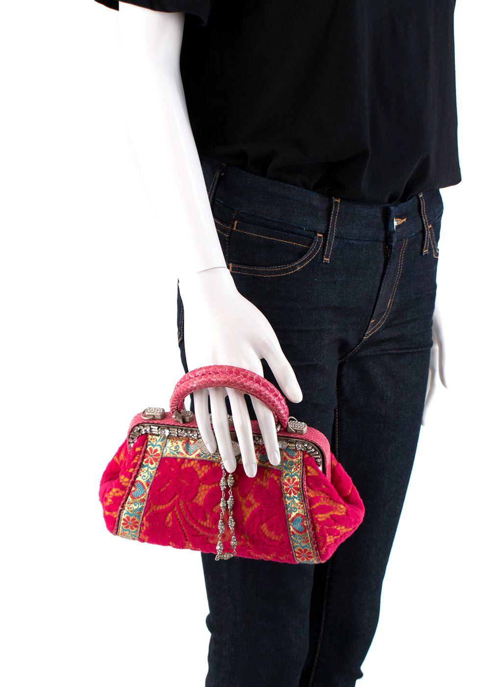 Vintage Embellished Pink Lace and Snake Skin Handbag