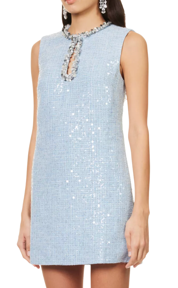Self Portrait Baby Blue Woven Sequin Mini Dress