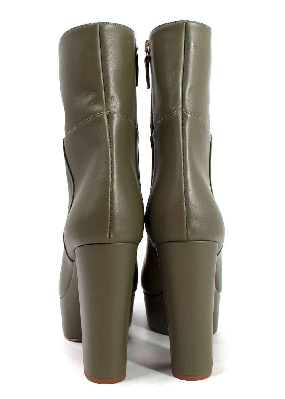 Ilio Smeraldo Olive Green Platform Leather Ankle Boots