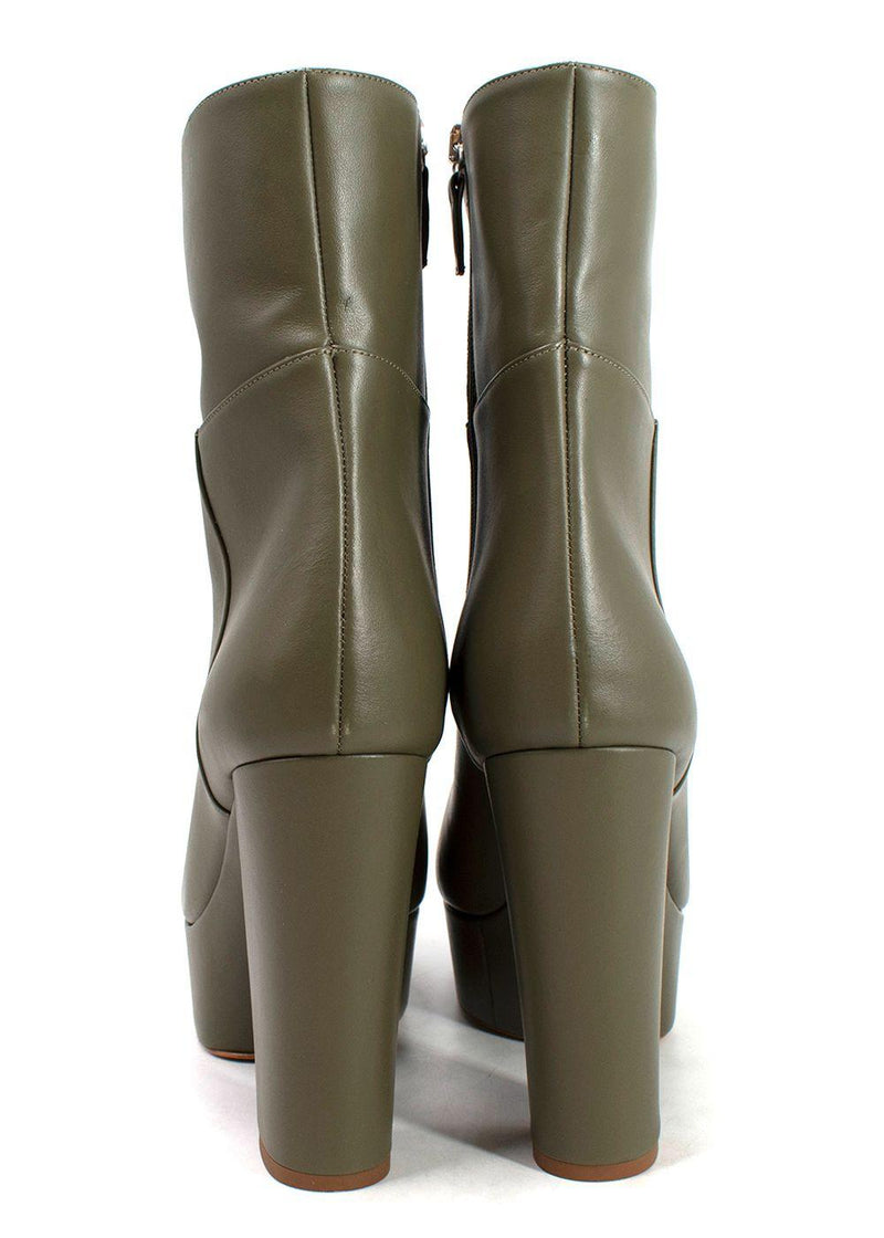 Ilio Smeraldo Olive Green Platform Leather Ankle Boots