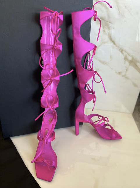 The Attico Pink Satin Aria Gladiator Sandal