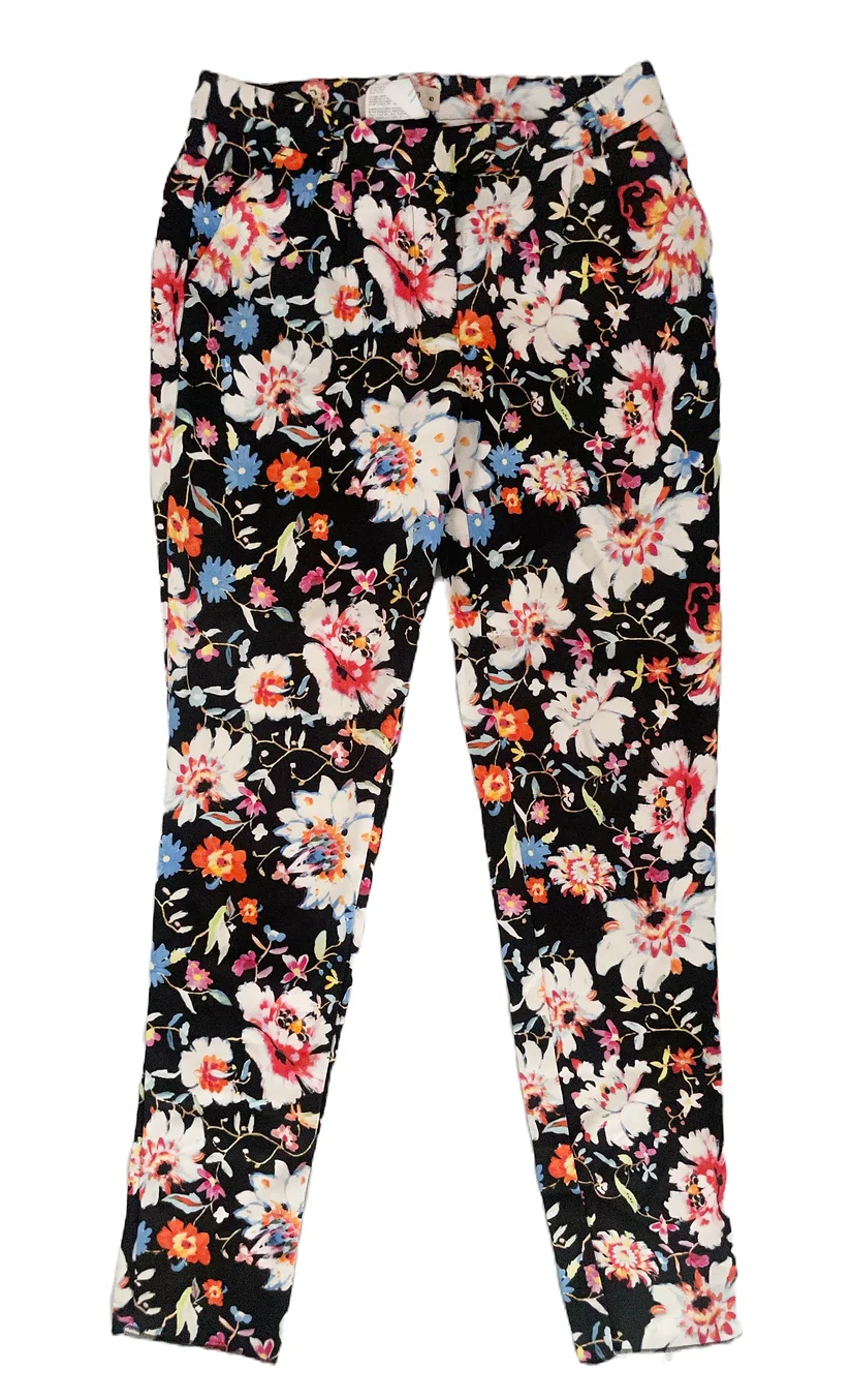 Black Floral Printed Cigarette Trousers