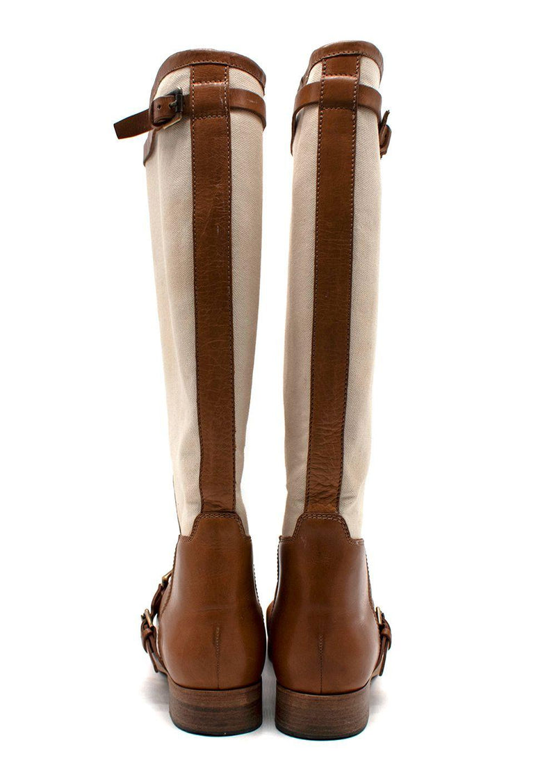 Ralph Lauren Beige Canvas-Leather Riding Boot