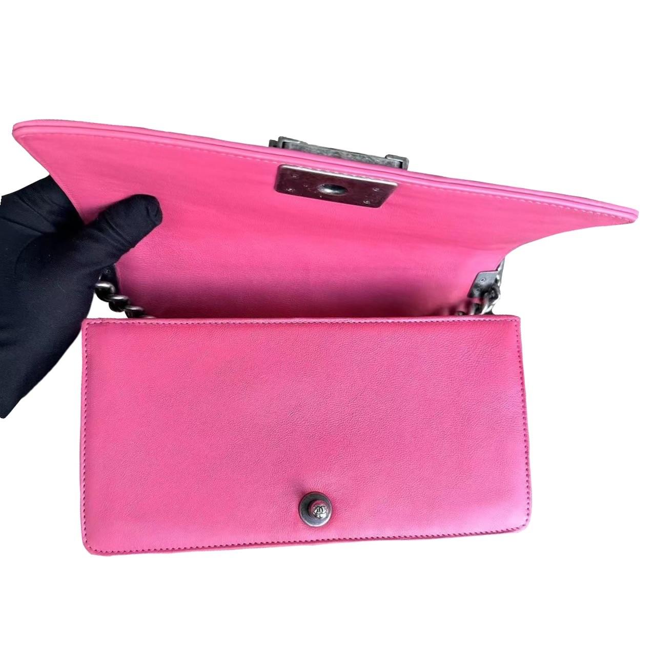 Pink Grained Leather Medium Boy Bag