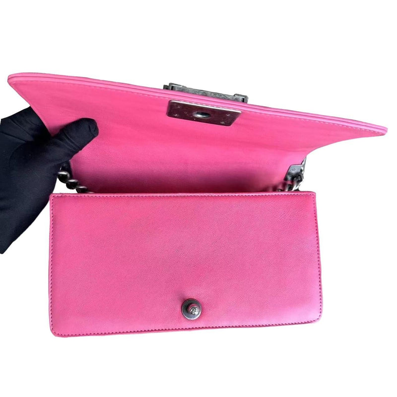Pink Grained Leather Medium Boy Bag