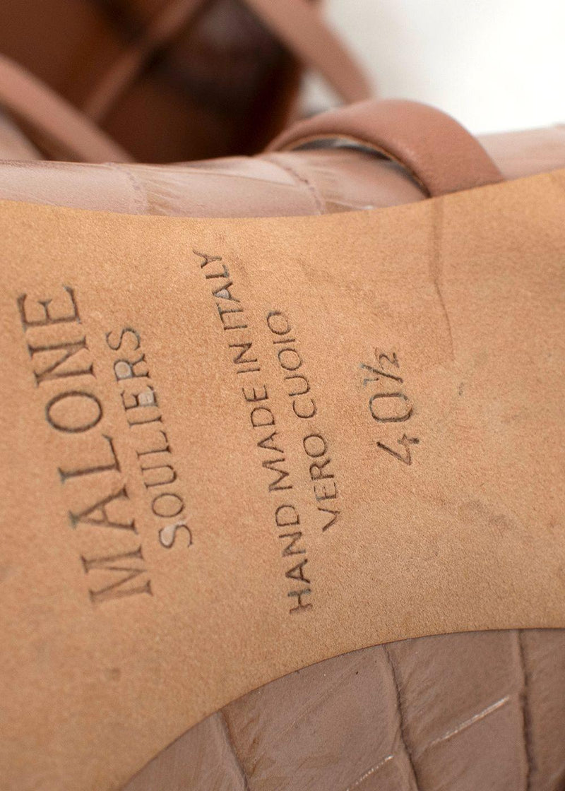 Malone Souliers Beige Croc Embossed Maureen Mules