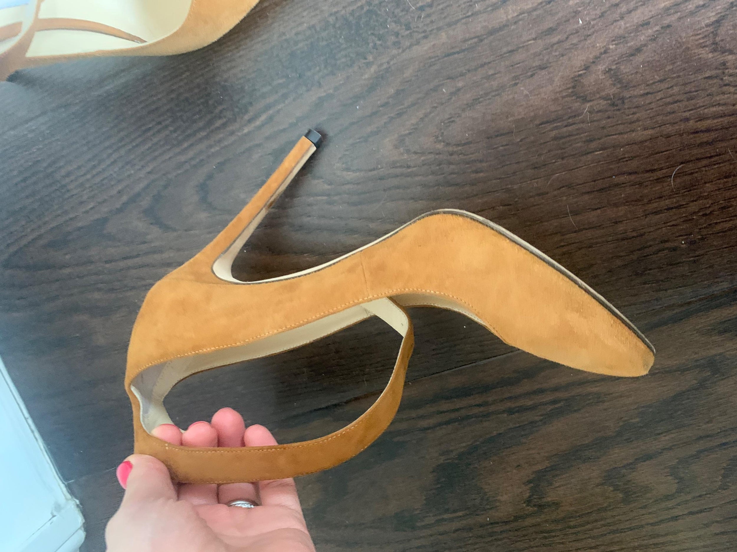 Tan Suede Helena Ankle Strap Pumps