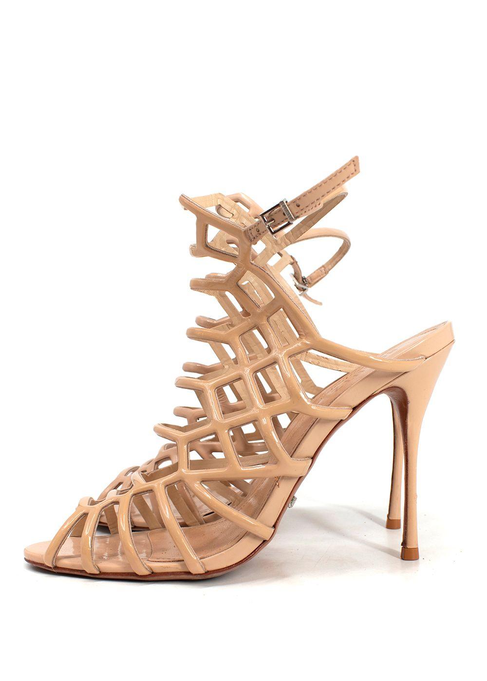 Schutz Beige Caged Cut Out Stiletto Heels