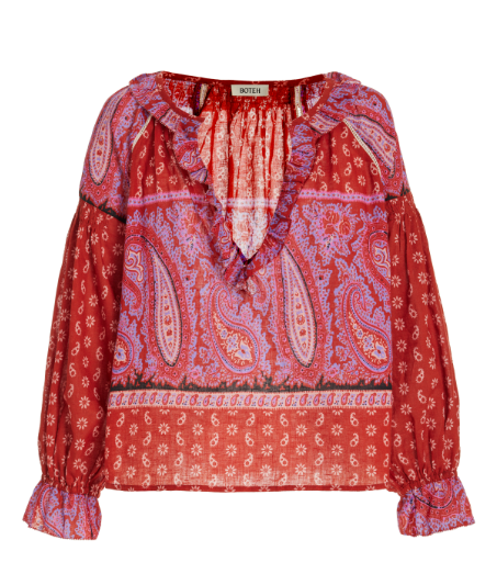 Botech Kaleido Ruffled Cotton Linen Tunic Top