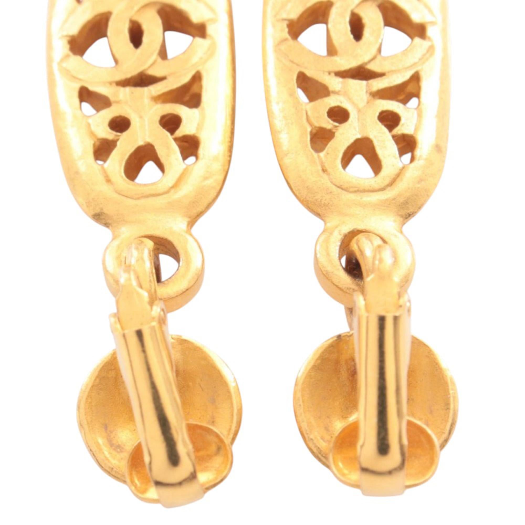 Chanel Gold Plated Heart Drop Clip on Earrings