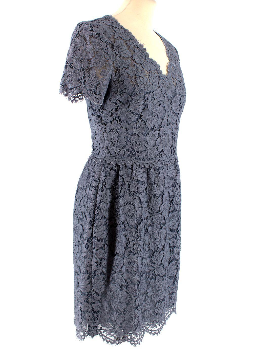 Valentino Steel Blue Floral Lace Dress