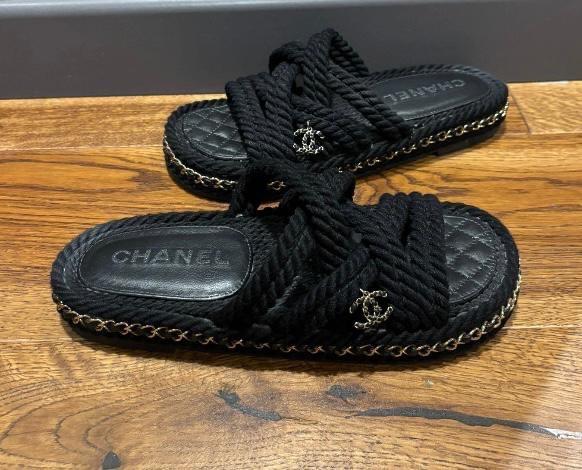 Chanel Black Rope Slides