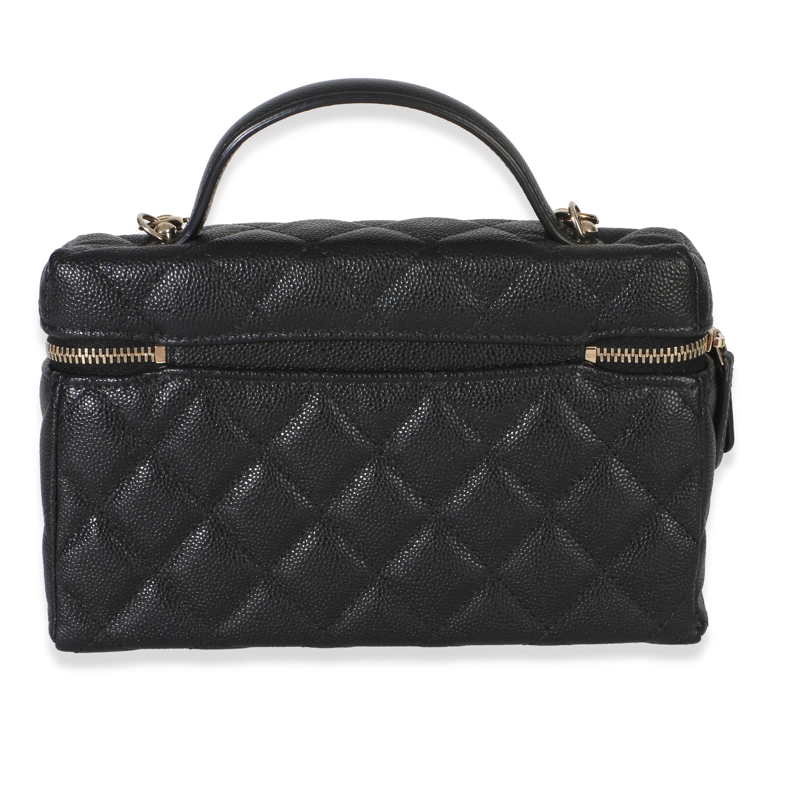 Chanel Black Quilted Caviar Top Handle Slim Vanity With Chain
