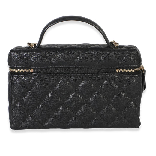 Chanel Black Quilted Caviar Top Handle Slim Vanity With Chain
