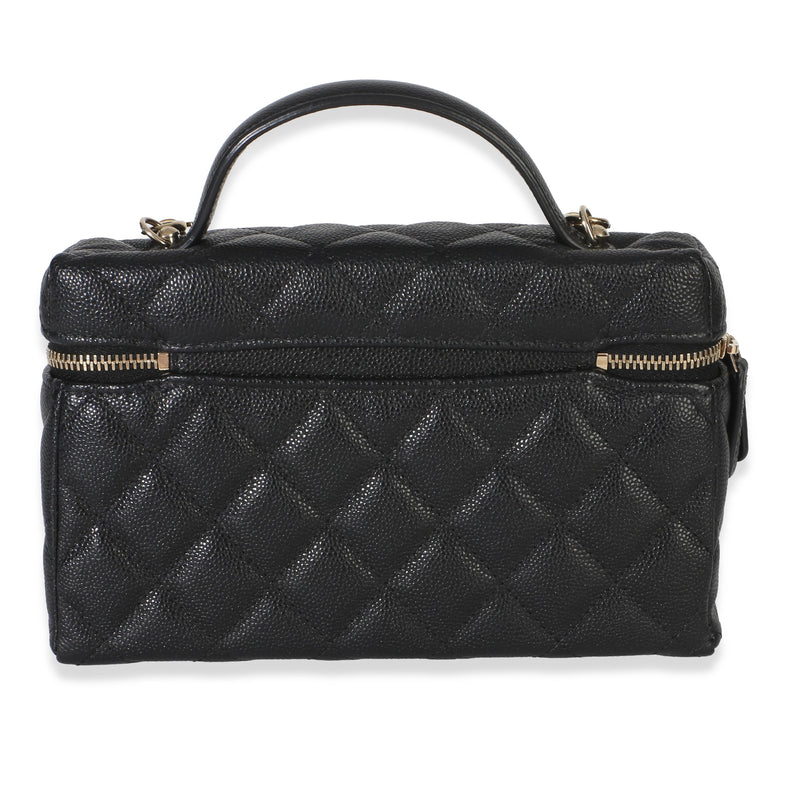 Chanel Black Quilted Caviar Top Handle Slim Vanity With Chain