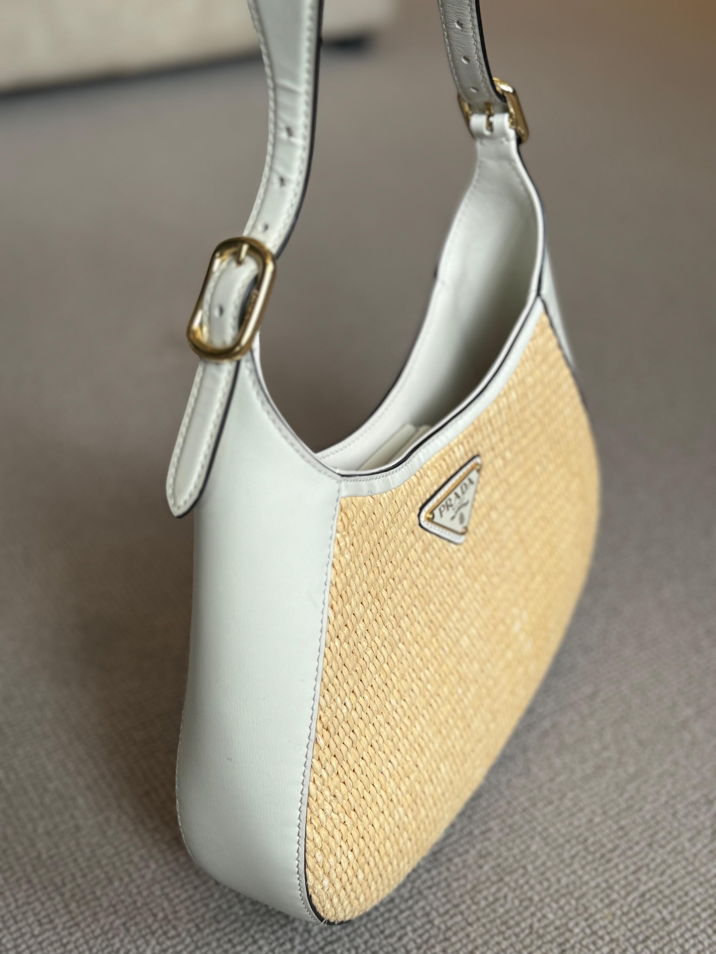 Prada Natural Raffia Cleo Shoulder Bag