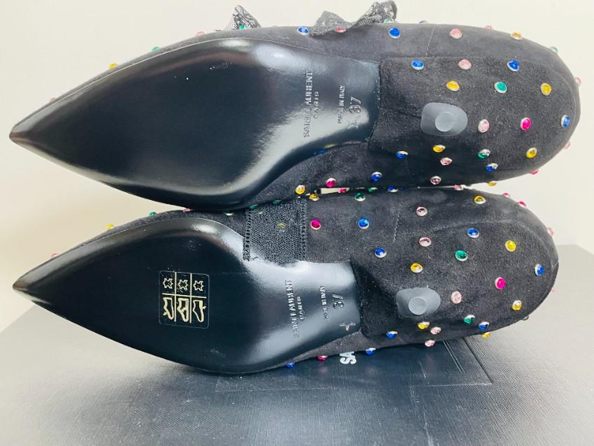 Saint Laurent Black Blaze 45 Crystal Embellished Suede Boots