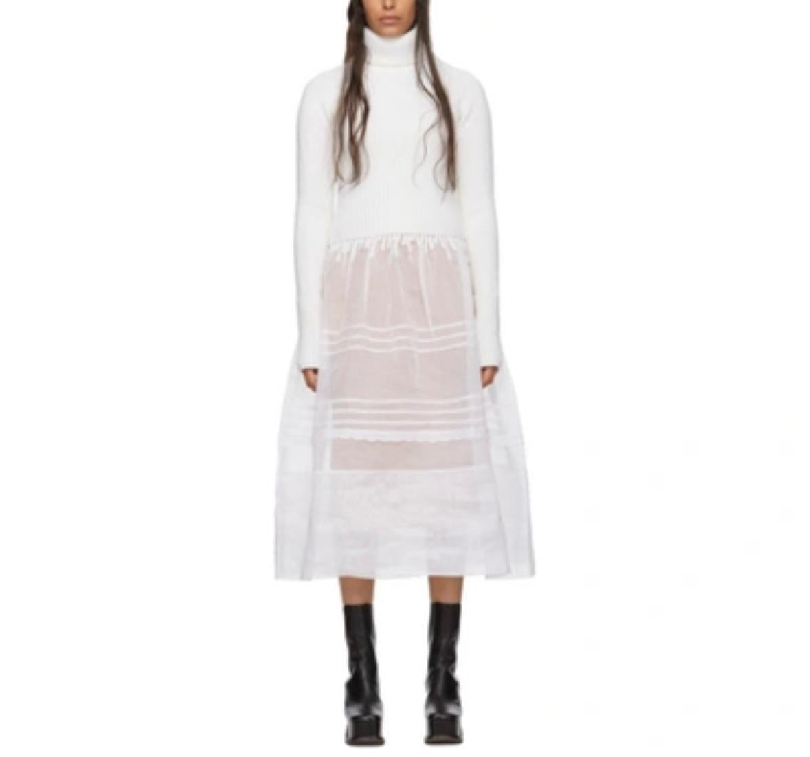 Loewe Cream Knit and Organza Midi Dress