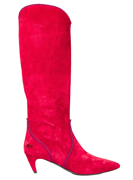 Red Suede Kitten Heel Boots