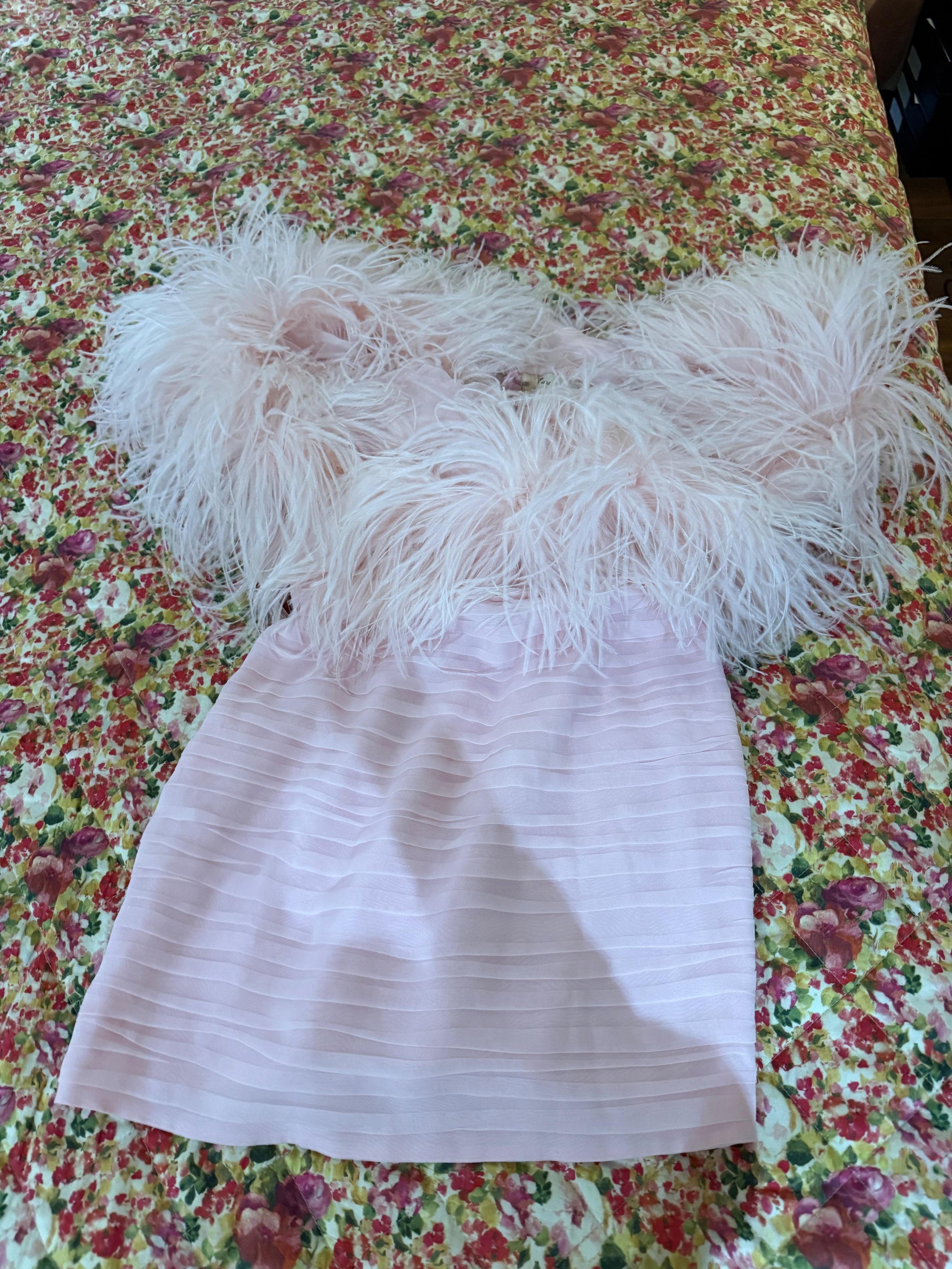 Pink Feather And Silk Mini Dress