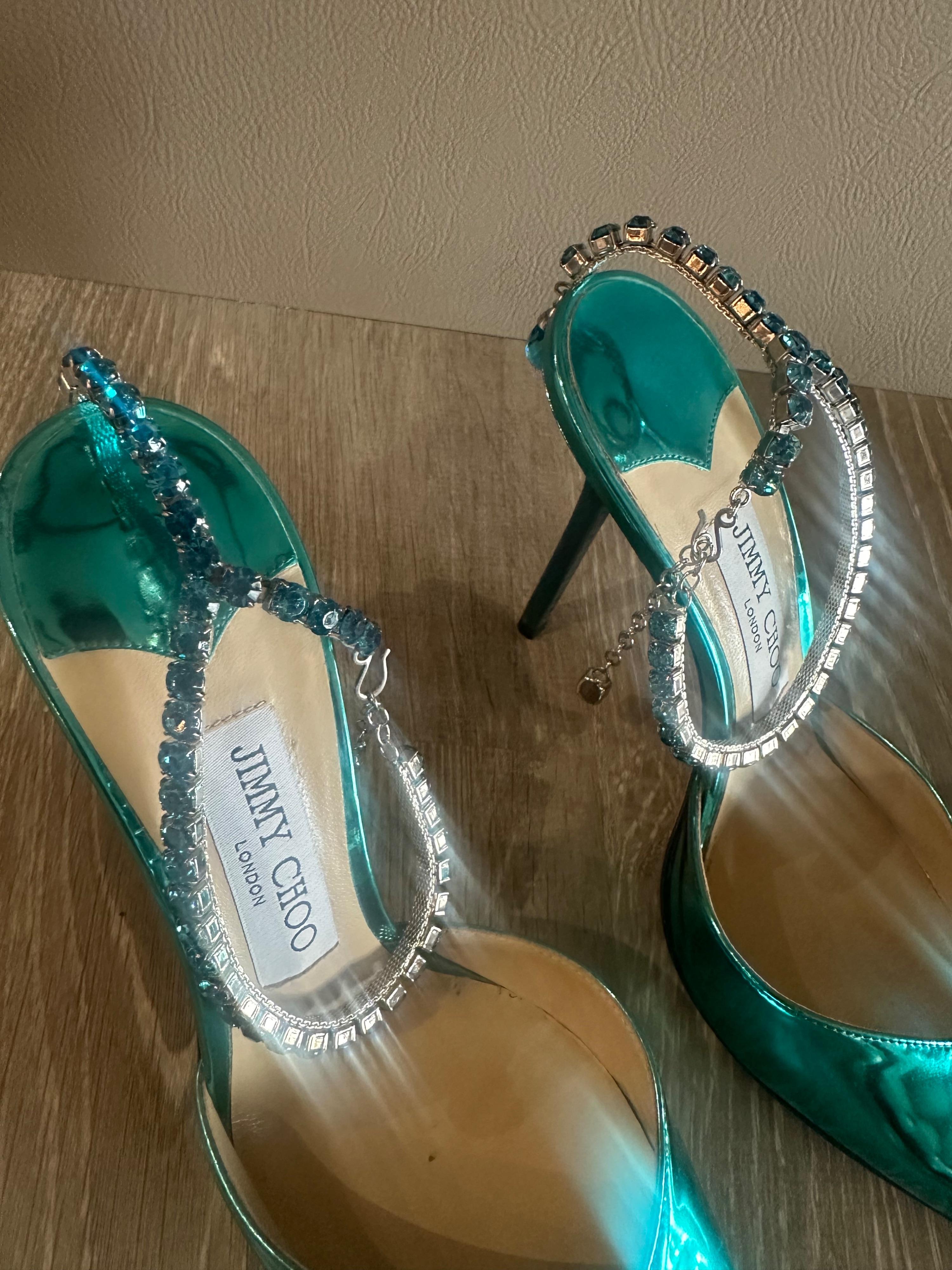 Jimmy Choo Blue Mirrored Crystal Embellished Heel