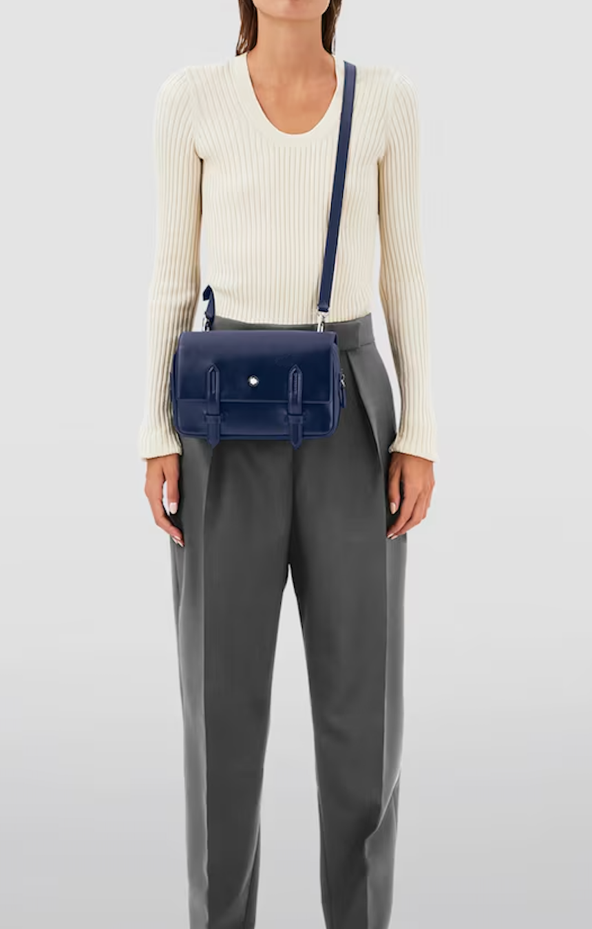 Montblanc Navy Blue Leather Meisterstück Messenger Bag