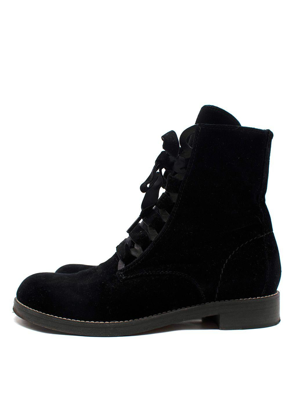 Chloe Black Velvet Combat Boots