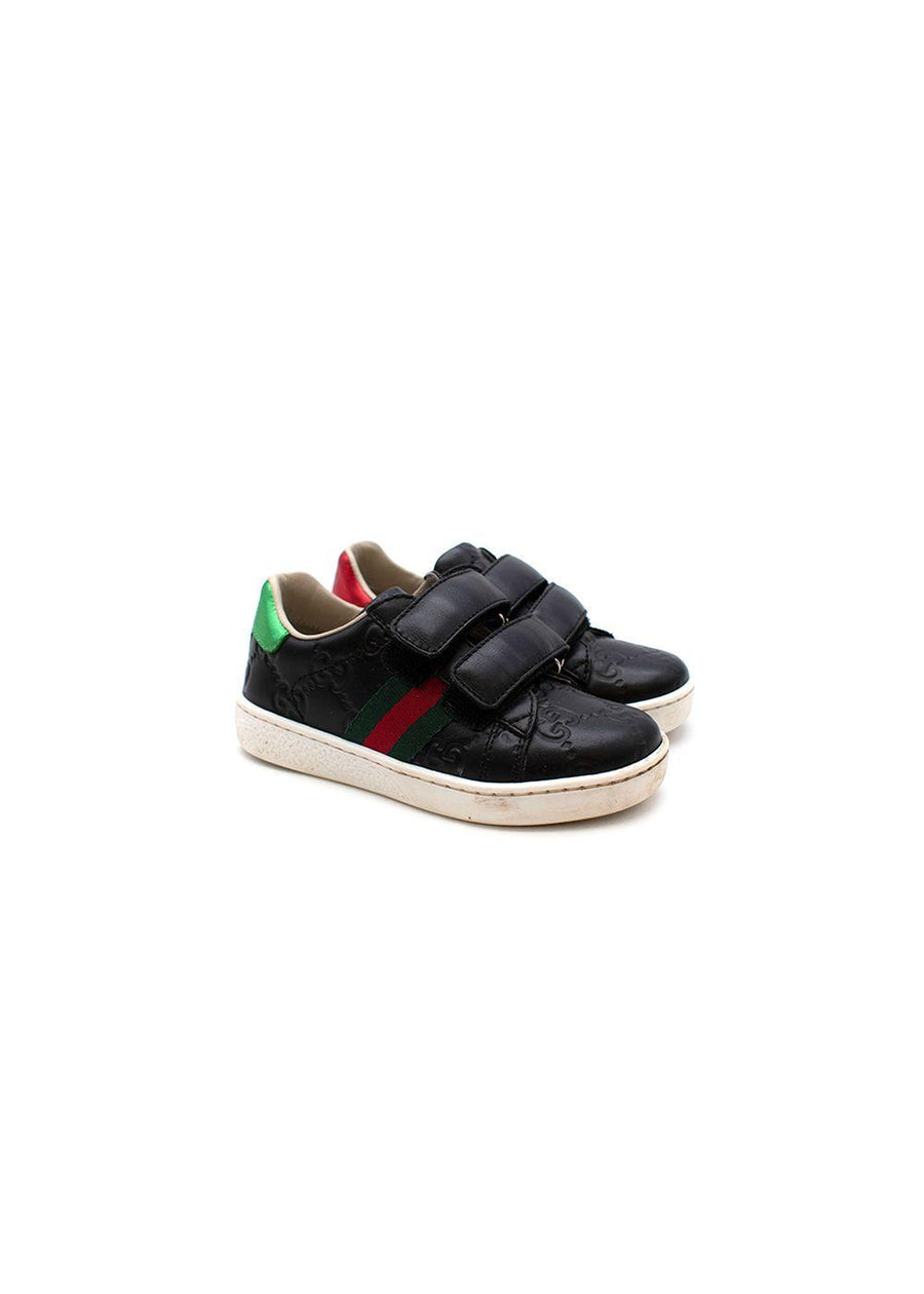 Black GG embossed leather Ace trainers