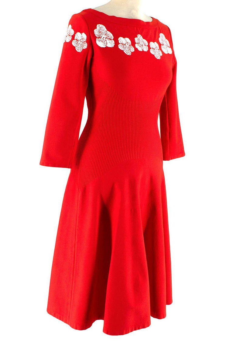 Floral Red Stretch Knit Skater Dress