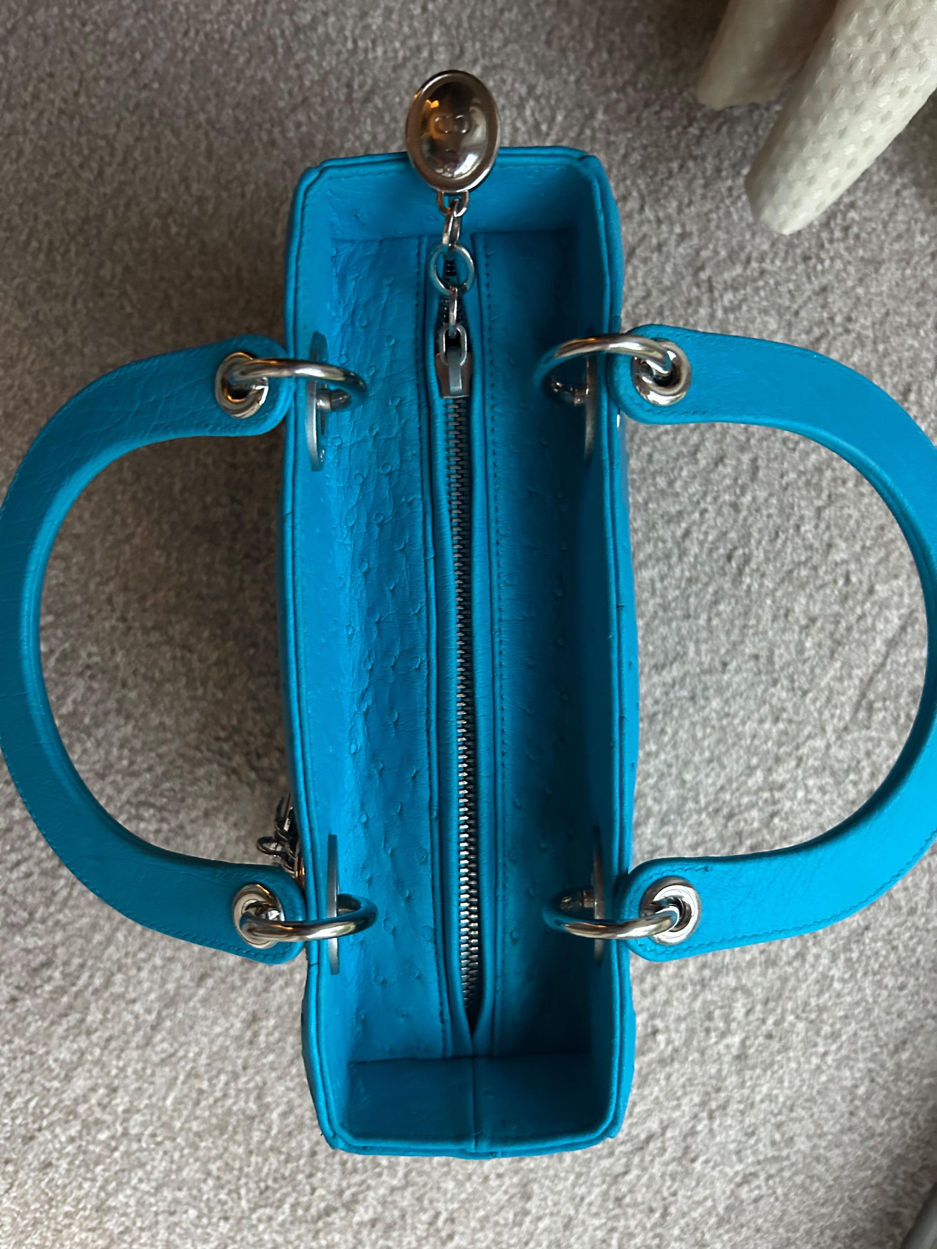 Medium Blue Ostrich Lady Dior Bag